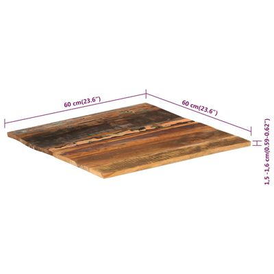 vidaXL Tablero de mesa madera maciza reciclada 60x60x(1,5-1,6) cm