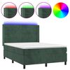 vidaXL Cama box spring colch&oacute;n y LED terciopelo verde oscuro 140x190cm