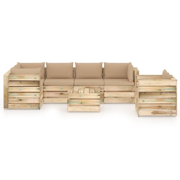 vidaXL Muebles de jard&iacute;n 7 piezas con cojines madera impregnada verde