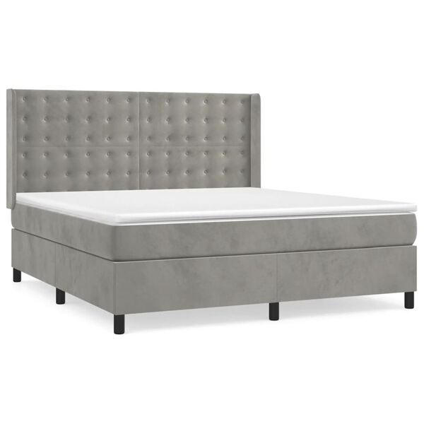 vidaXL Cama box spring con colch&oacute;n terciopelo gris claro 160x200 cm