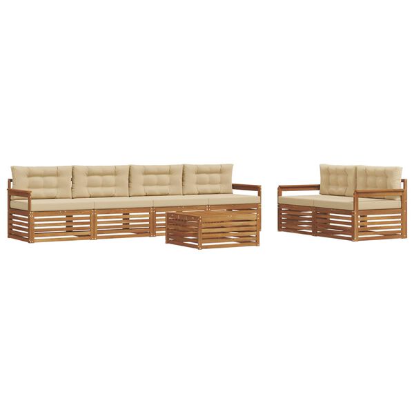 vidaXL Conjunto de sof&aacute;s de exterior con coj&iacute;n 7 pcs Natural y Beige