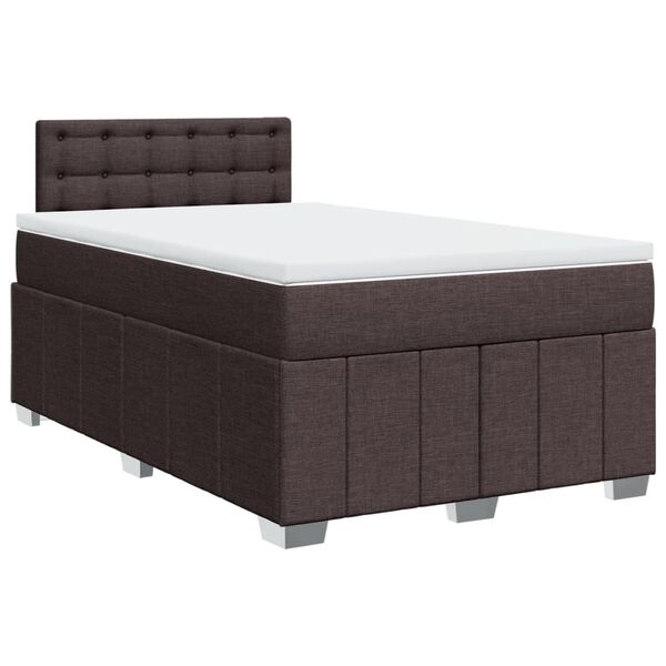 vidaXL Cama box spring con colch&oacute;n tela marr&oacute;n oscuro 120x200 cm