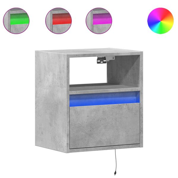 vidaXL Mueble de TV de pared con luces LED gris hormig&oacute;n 41x31x45 cm