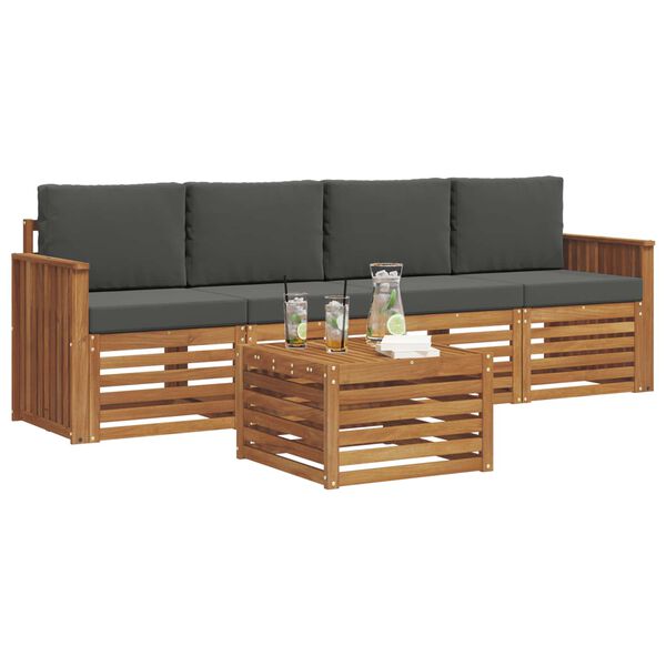 vidaXL Juegos de sof&aacute;s con coj&iacute;n 5 pcs Natural y Antracita