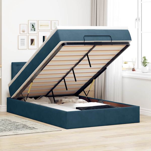vidaXL Cama otomana con colch&oacute;n y LED terciopelo azul oscuro 120x190cm