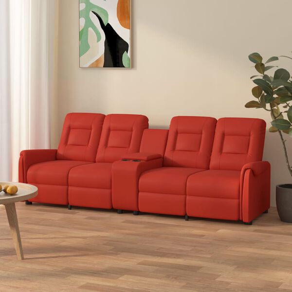 vidaXL Sillón de masaje reclinable 4 plazas con portavasos rojo tinto