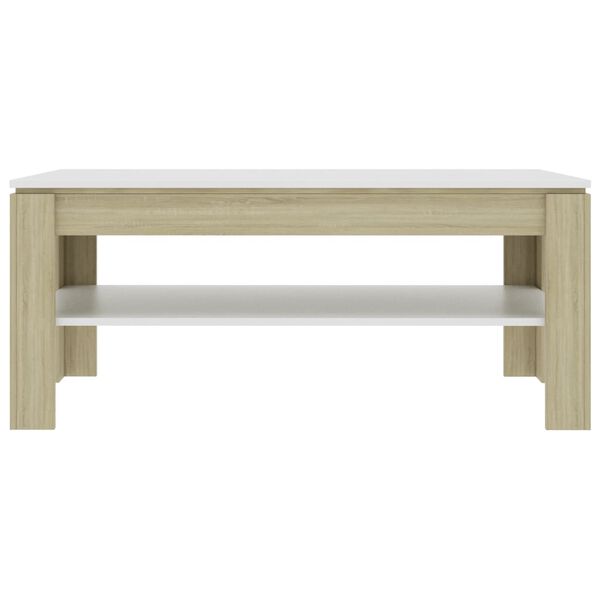 vidaXL Mesa de centro madera de ingenier&iacute;a blanco y roble 110x60x47 cm
