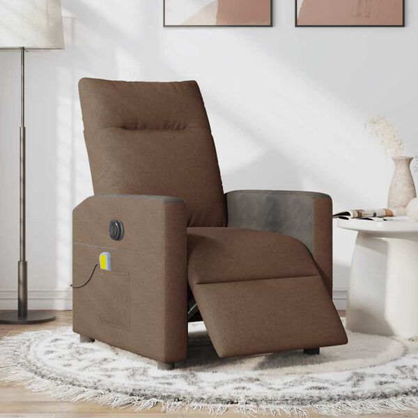 vidaXL Sill&oacute;n reclinable de masaje el&eacute;ctrico tela marr&oacute;n