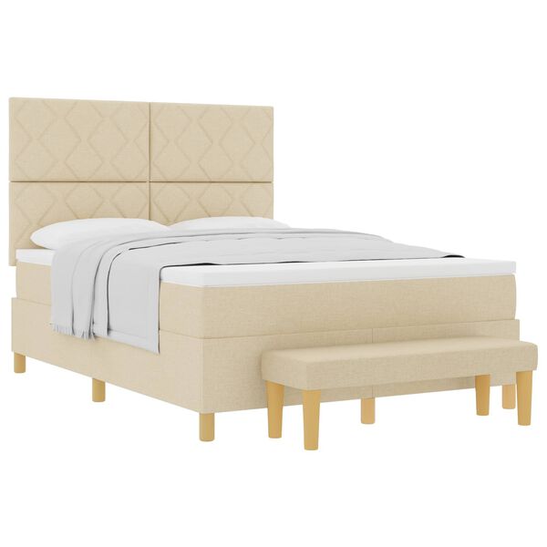 vidaXL Cama tipo Box Spring con colch&oacute;n Crema 160 x 200 cm tela