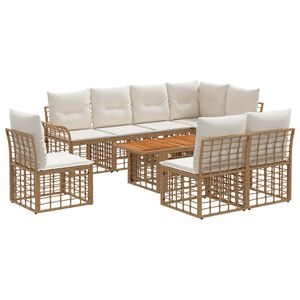 vidaXL Conjunto de sof&aacute;s de jard&iacute;n 9 uds. Natural y Crema