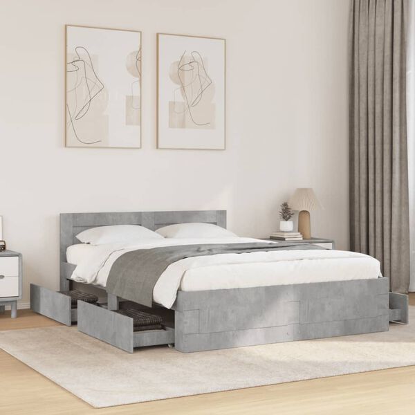 vidaXL Cama con cabecero madera de ingenier&iacute;a gris hormig&oacute;n 120x200 cm