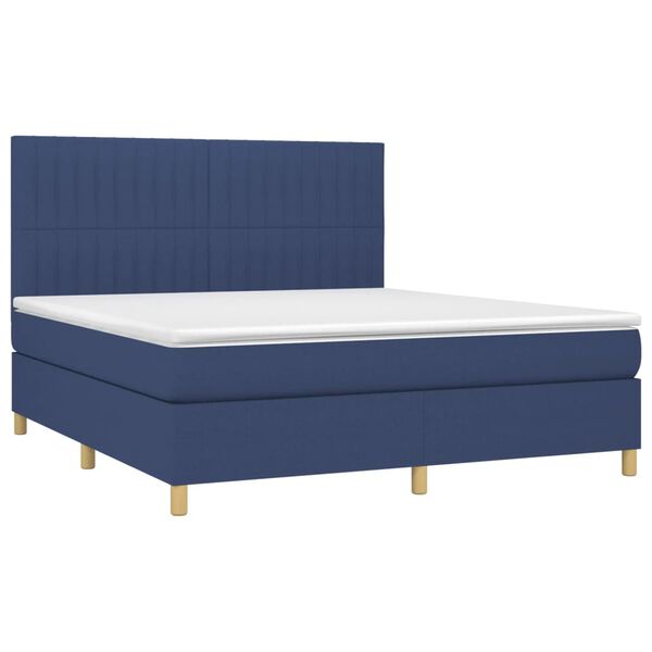 vidaXL Cama box spring colch&oacute;n y luces LED tela azul 180x200 cm