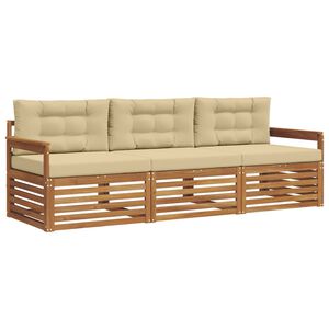 vidaXL Conjunto de sof&aacute;s de exterior con coj&iacute;n 3 pcs Natural y Beige