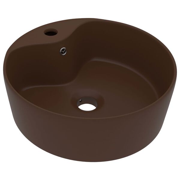 vidaXL Lavabo lujoso y rebosadero cerámica marrón oscuro mate 36x13 cm