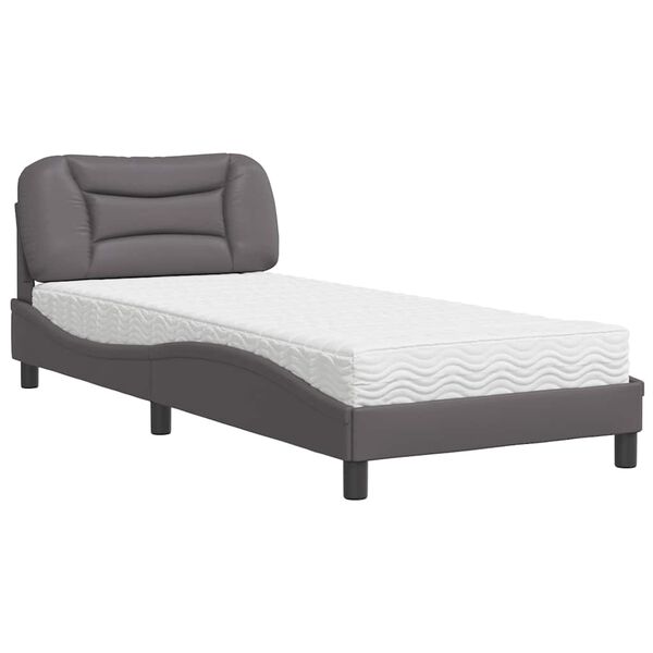 vidaXL Cama con colch&oacute;n Hvar cuero sint&eacute;tico gris 90x200 cm
