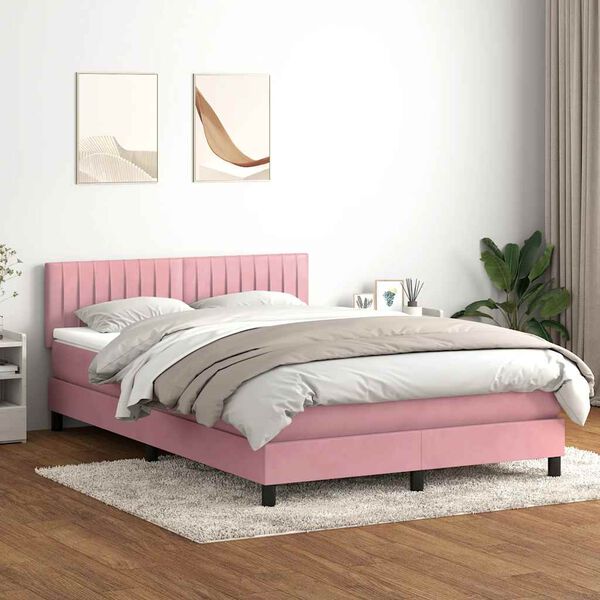 vidaXL Cama box spring con colch&oacute;n y LED terciopelo rosa 140x210 cm