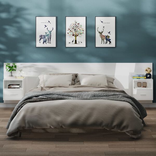 vidaXL Mesitas de noche de pared 2 unidades blanco brillante