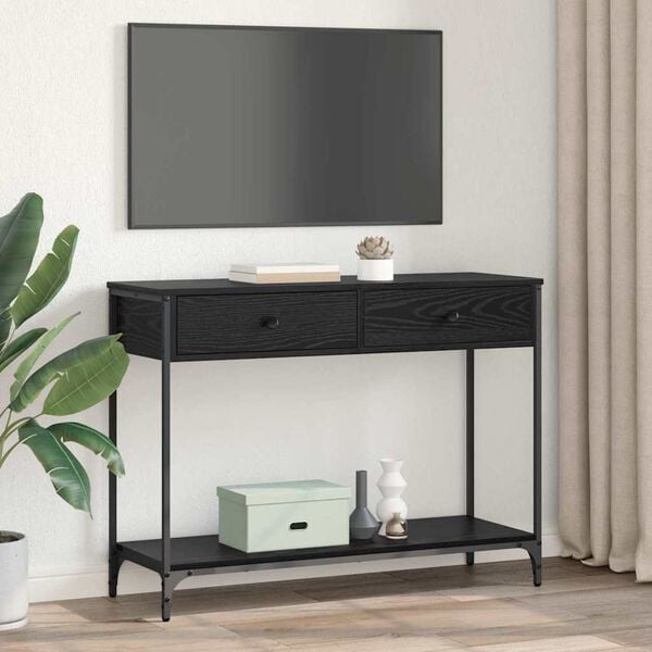 vidaXL Mesa Consola con caj&oacute;n Roble Negro 100 x 34,5 x 75 cm