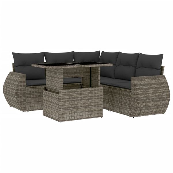 vidaXL Set de muebles de jard&iacute;n 6 pzas y cojines rat&aacute;n sint&eacute;tico gris