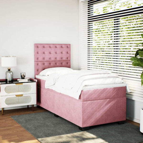 vidaXL Cama box spring con colch&oacute;n terciopelo rosa 80x200 cm