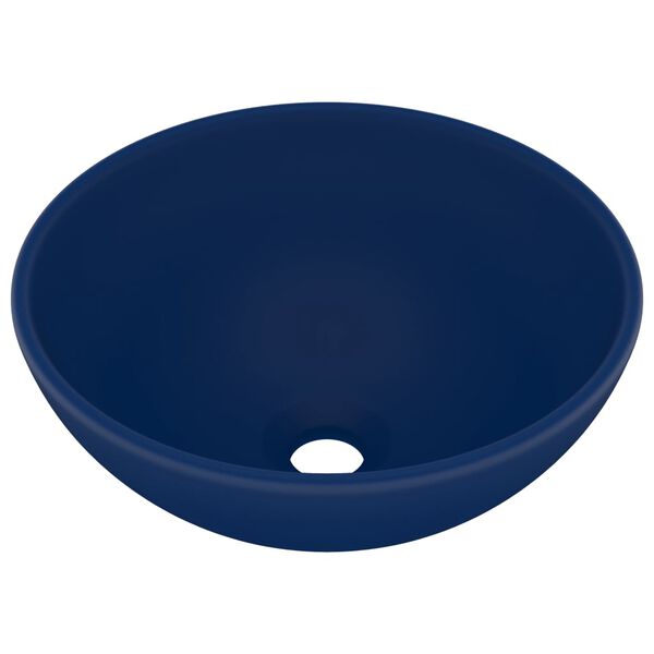 vidaXL Lavabo de lujo redondo cerámica azul oscuro mate 32,5x14 cm