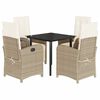 vidaXL Set comedor de jard&iacute;n 5 pzas con cojines rat&aacute;n sint&eacute;tico beige