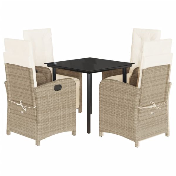 vidaXL Set comedor de jard&iacute;n 5 pzas con cojines rat&aacute;n sint&eacute;tico beige