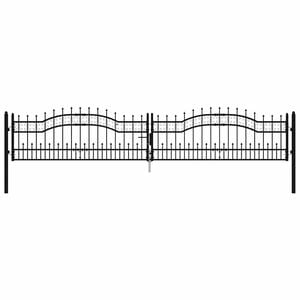 vidaXL Puerta de valla KAMPEN con punta de lanza negra, 394,5 x 78 cm, acero