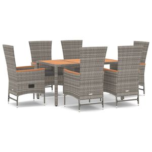 vidaXL Set comedor jard&iacute;n 7 pzas y cojines rat&aacute;n sint&eacute;tico gris