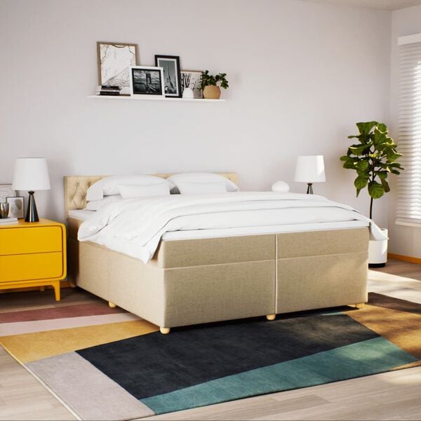 vidaXL Cama box spring con colch&oacute;n tela color crema 200x200 cm