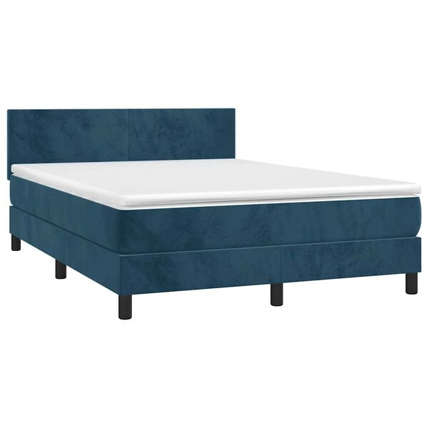 vidaXL Cama box spring con colch&oacute;n terciopelo azul oscuro 140x190 cm