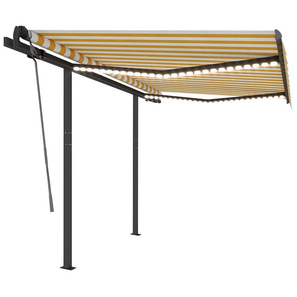 vidaXL Toldo manual retr&aacute;ctil con LED amarillo y blanco 3,5x2,5 m