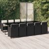 vidaXL Set de comedor jard&iacute;n 11 pzas con cojines rat&aacute;n sint&eacute;tico negro