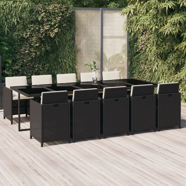 vidaXL Set de comedor jard&iacute;n 11 pzas con cojines rat&aacute;n sint&eacute;tico negro