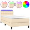 vidaXL Cama box spring colch&oacute;n y luces LED tela crema 90x200 cm