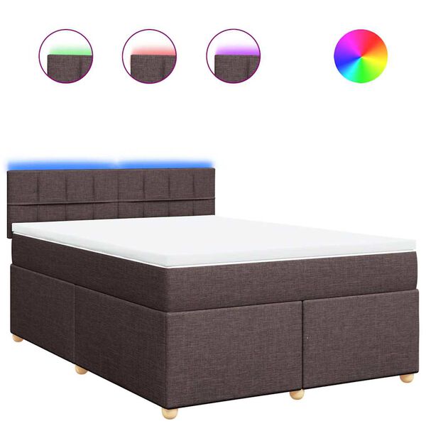 vidaXL Cama box spring con colch&oacute;n tela marr&oacute;n oscuro 140x190 cm