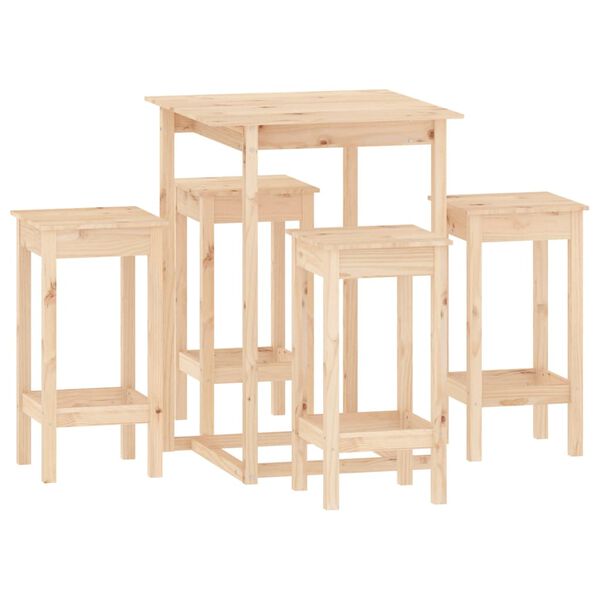 vidaXL Set de bar 5 piezas madera maciza de pino