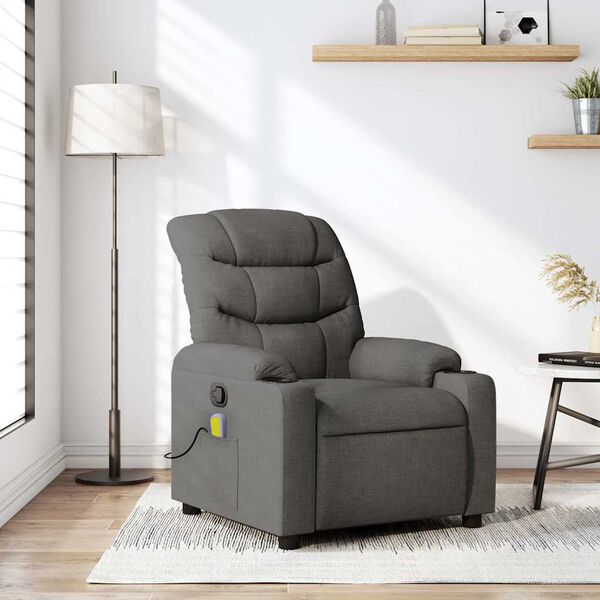 vidaXL Sill&oacute;n de masaje reclinable de tela gris oscuro