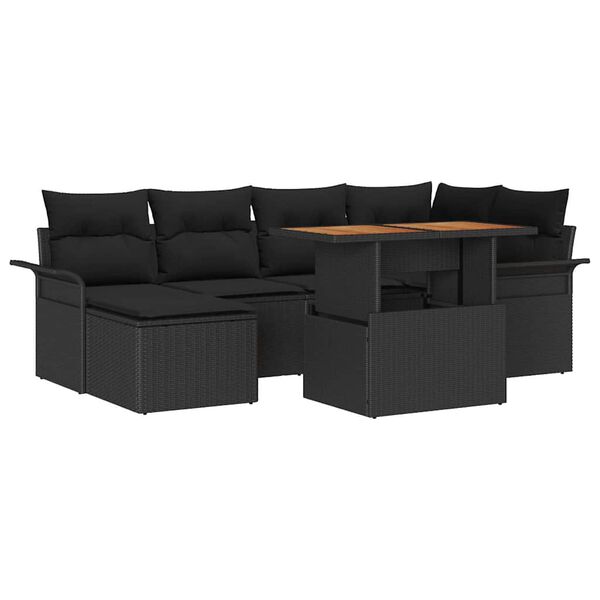 vidaXL Conjunto de sof&aacute; de jard&iacute;n 7 pcs Negro Polirat&aacute;n