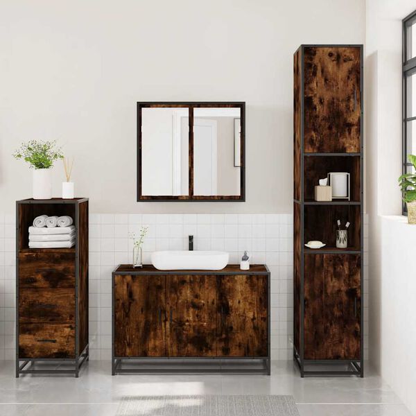vidaXL Set de muebles ba&ntilde;o 3 pzas madera contrachapada roble ahumado