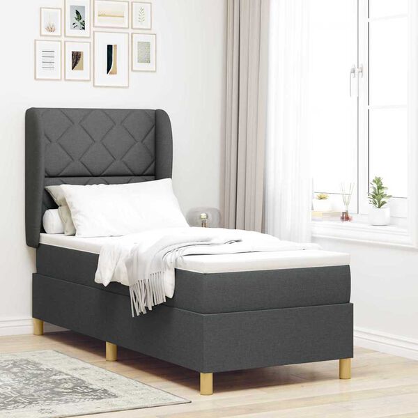 vidaXL Cama con Somier y Colch&oacute;n Gris Oscuro 90x190 cm de Tela tela