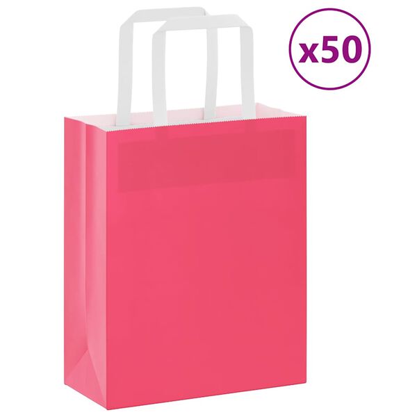 vidaXL Bolsas de papel con asas 50 uds rosa 18x8x22 cm