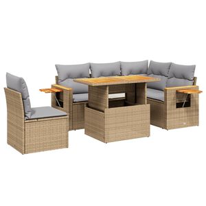 vidaXL Juego de sof&aacute;s jard&iacute;n con cojines 6 pzas rat&aacute;n sint&eacute;tico beige