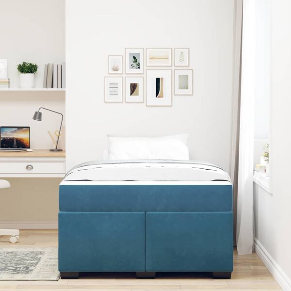 vidaXL Estructura de cama con colch&oacute;n Azul oscuro 120 x 200 cm