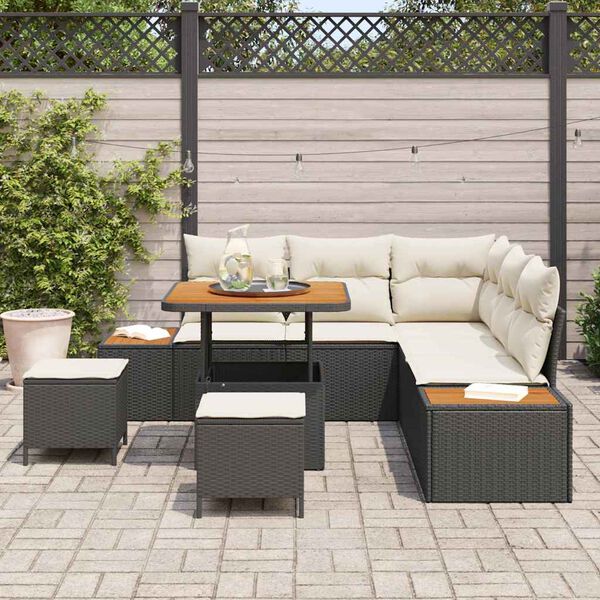 vidaXL Conjunto de sof&aacute;s de jard&iacute;n 8 pcs Negro rat&aacute;n sint&eacute;tico