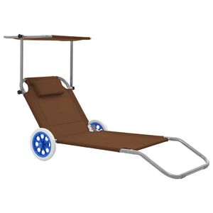 vidaXL Tumbona plegable con toldo y ruedas acero gris taup&eacute;