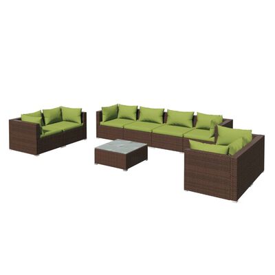vidaXL Set muebles de jardín 9 piezas y cojines ratán sintético marrón