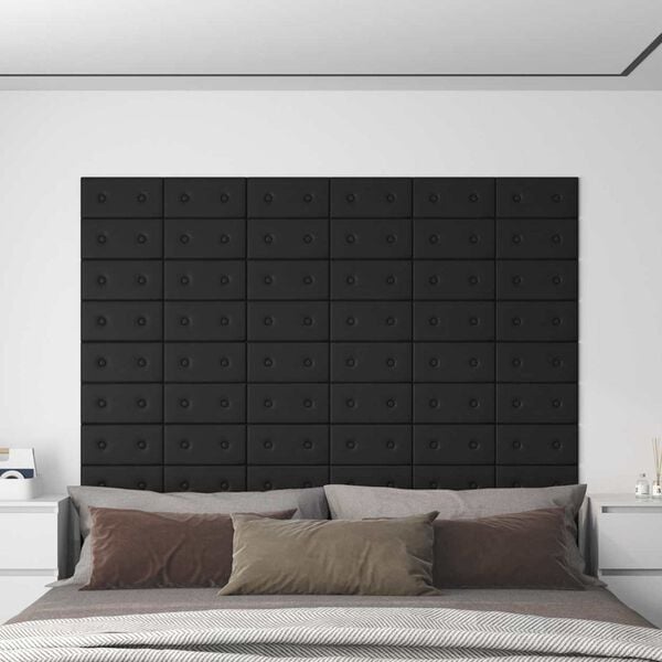 vidaXL Paneles de pared 12 pcs Negro 30 x 15 cm Cuero sint&eacute;tico