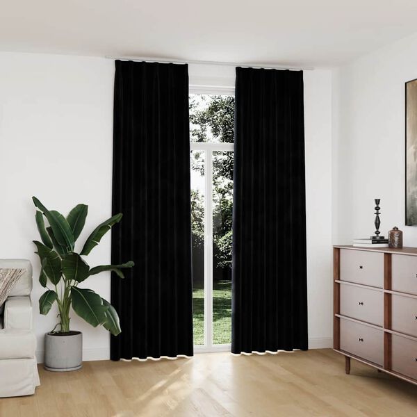 vidaXL Cortinas opacas con ganchos 2 uds terciopelo negro 140x245 cm