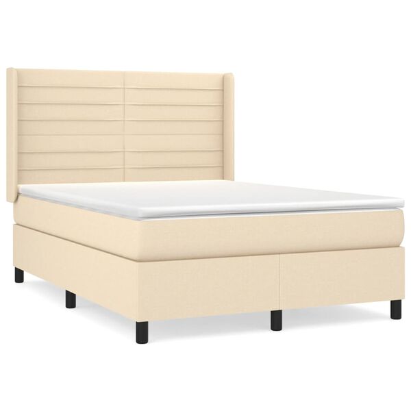 vidaXL Cama box spring con colch&oacute;n tela color crema 140x190 cm